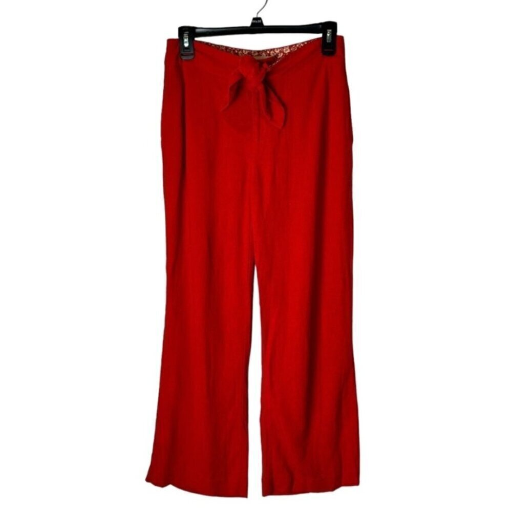 Anthropologie Pants Women Size‎ 0 Petite Red Linen Blend Tie Waist Wide Leg